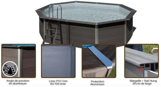 Gre KPCOR60 – Piscina Rectangular Composite 606 x 326 x 124 cm, con filtración 6 m3/h, cuña metálica