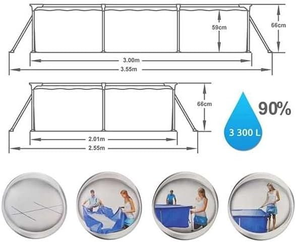 BESTWAY 56411 - Piscina Desmontable Tubular Infantil Deluxe Splash Frame Pool Azul 300x201x66 cm con Depuradora de cartucho de 1.249 litros/hora con Válvula de Drenaje