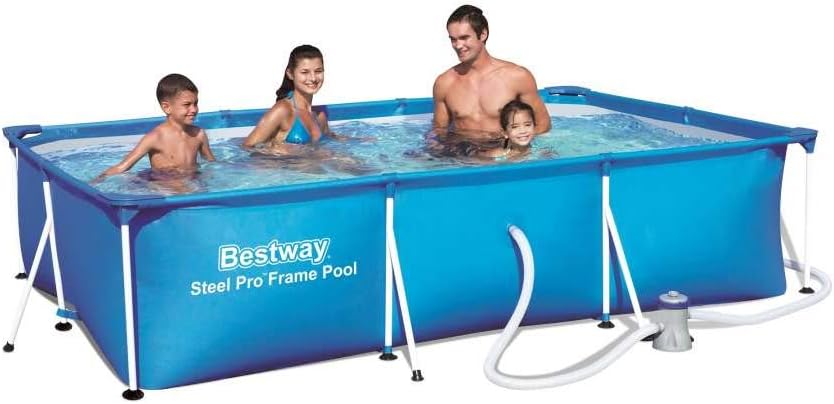 BESTWAY 56411 - Piscina Desmontable Tubular Infantil Deluxe Splash Frame Pool Azul 300x201x66 cm con Depuradora de cartucho de 1.249 litros/hora con Válvula de Drenaje
