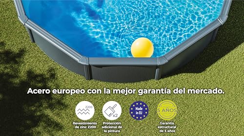 Gre KIT610GY Piscina de Acero Elevada, Ovalada con Aspecto Acero Gris Antracita, Piscinas Desmontables para Jardín, 610 x 375 x 120 cm, Kea