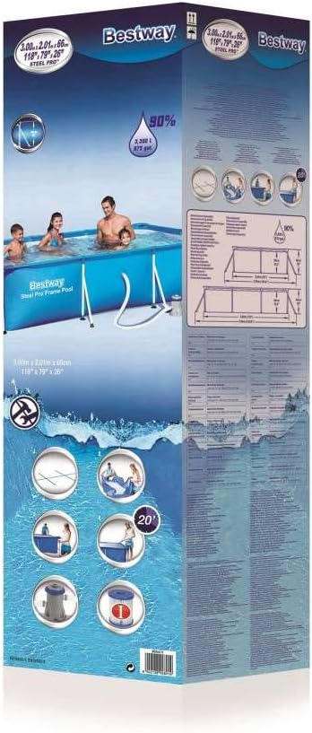 BESTWAY 56411 - Piscina Desmontable Tubular Infantil Deluxe Splash Frame Pool Azul 300x201x66 cm con Depuradora de cartucho de 1.249 litros/hora con Válvula de Drenaje