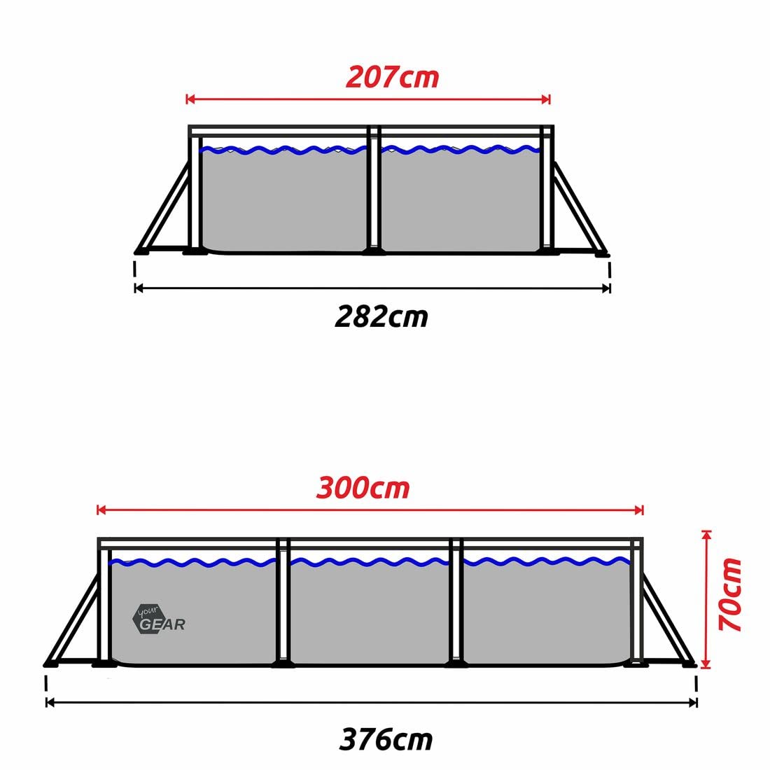 Piscina rectangular de 396x207x100 cm hecha de acero, proporciona un espacio generoso para que toda la familia disfrute en el jardín o la terraza.