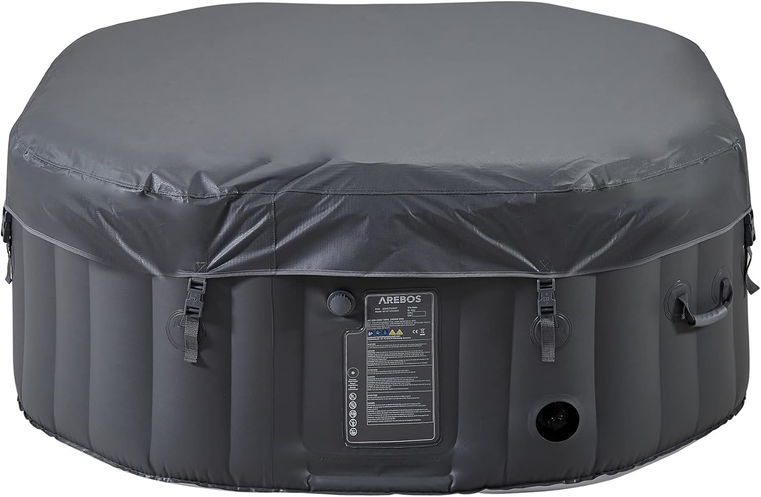 Arebos SPA Hinchable Bañera de hidromasaje | Interior y Exterior | 154x154 cm | 4 Personas | 110 chorros de Masaje | con calefacción | 600 litros | Incl. Cubierta | Bubble SPA & Wellness Massage
