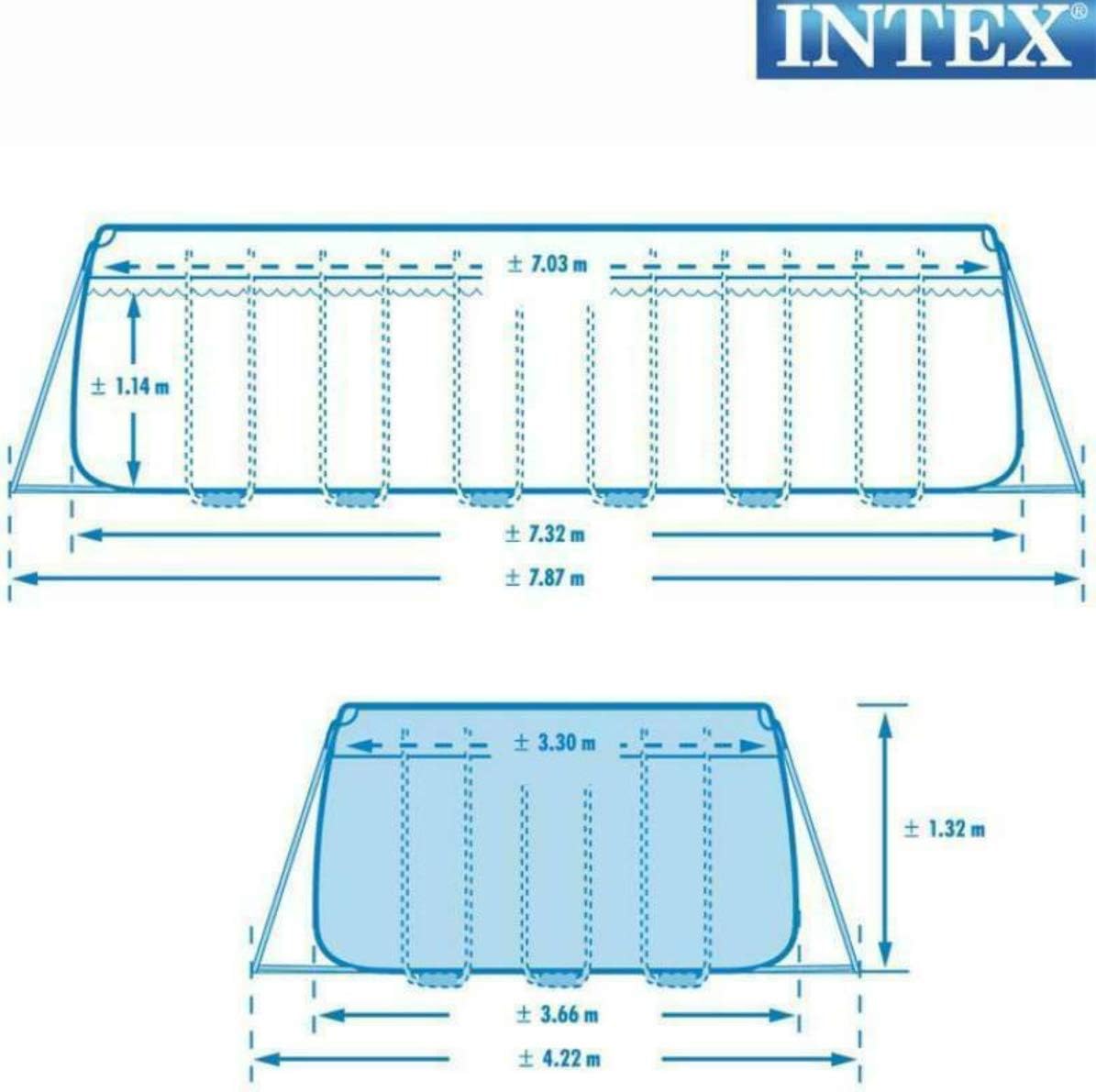 Intex 732 x 366 x 132 cm Ultra Frame Swimming Pool 26364 Juego completo con accesorios adicionales como: vidrio de filtro, colchón de aire