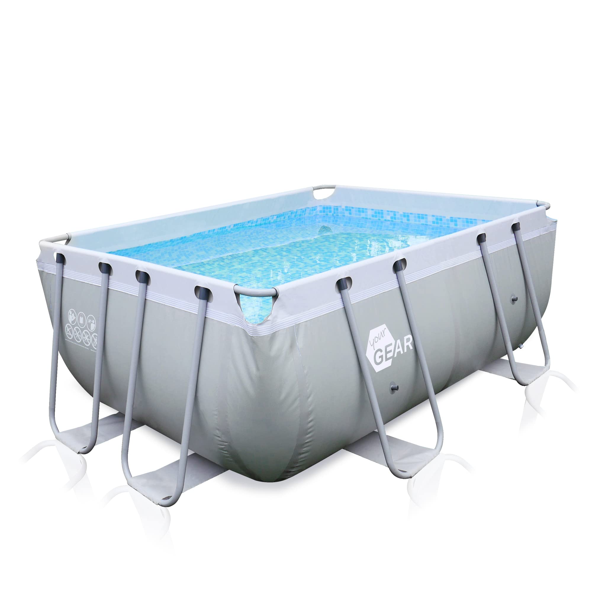 Piscina rectangular de 396x207x100 cm hecha de acero, proporciona un espacio generoso para que toda la familia disfrute en el jardín o la terraza.