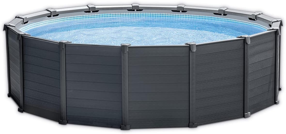 Intex Frame Pool Set Grafito Ø 478 x 124 cm, Piscina, Filtro de Arena, Lona Protectora, Escalera de Seguridad, 26384GS