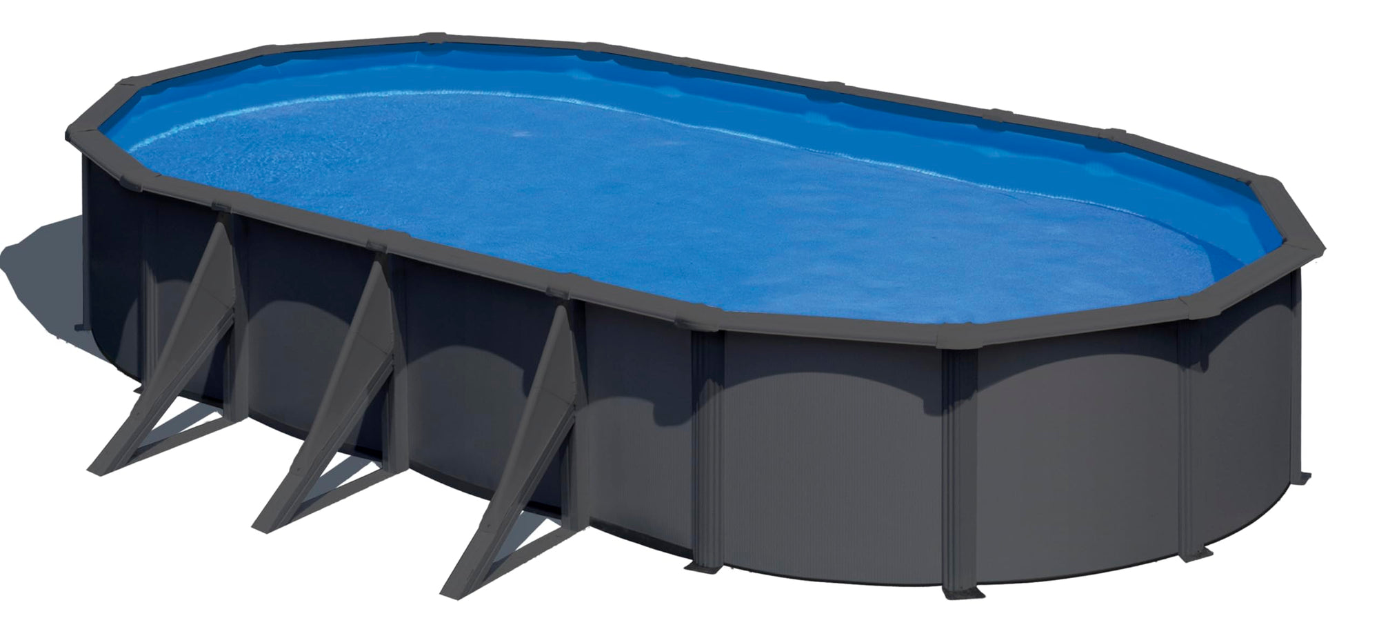 Gre KIT610GY Piscina de Acero Elevada, Ovalada con Aspecto Acero Gris Antracita, Piscinas Desmontables para Jardín, 610 x 375 x 120 cm, Kea