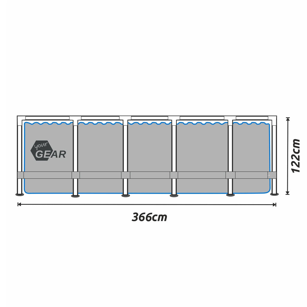 Piscina rectangular de 396x207x100 cm hecha de acero, proporciona un espacio generoso para que toda la familia disfrute en el jardín o la terraza.