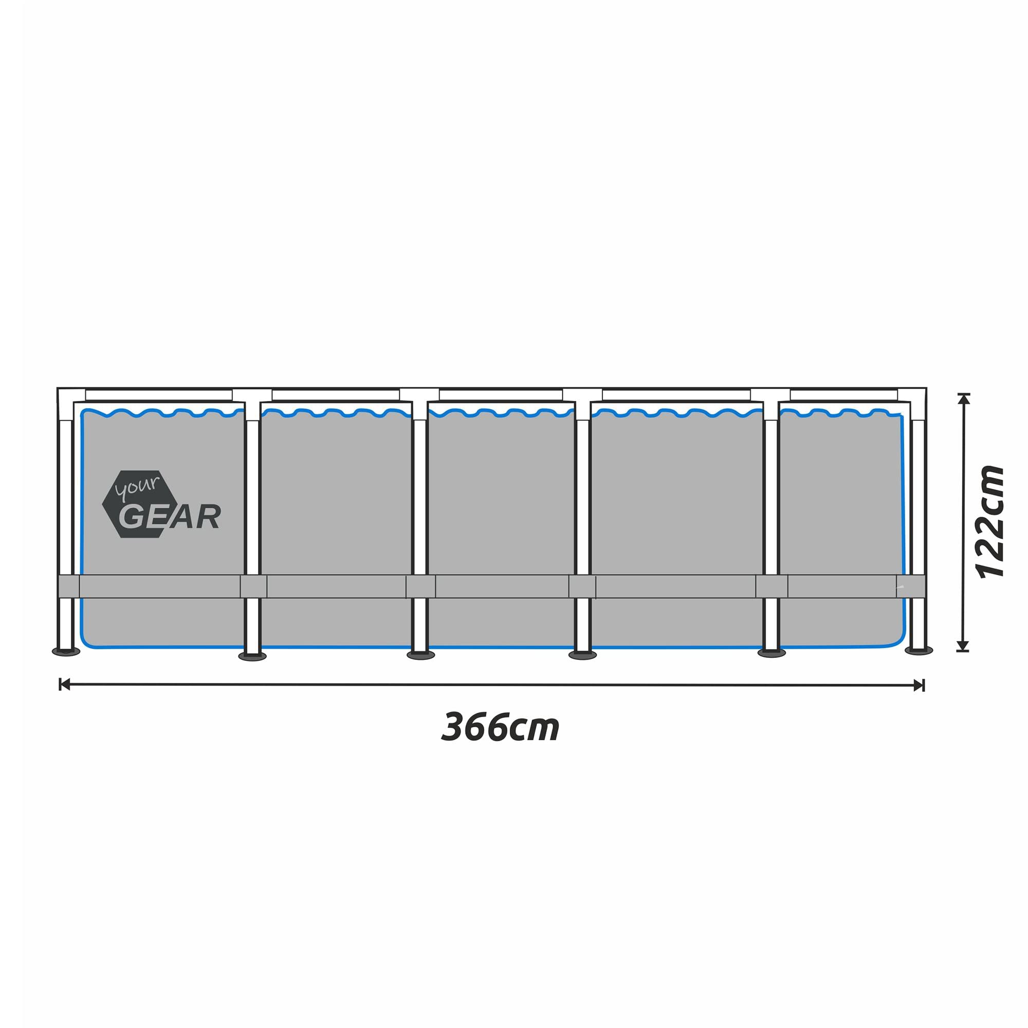 Piscina rectangular de 396x207x100 cm hecha de acero, proporciona un espacio generoso para que toda la familia disfrute en el jardín o la terraza.