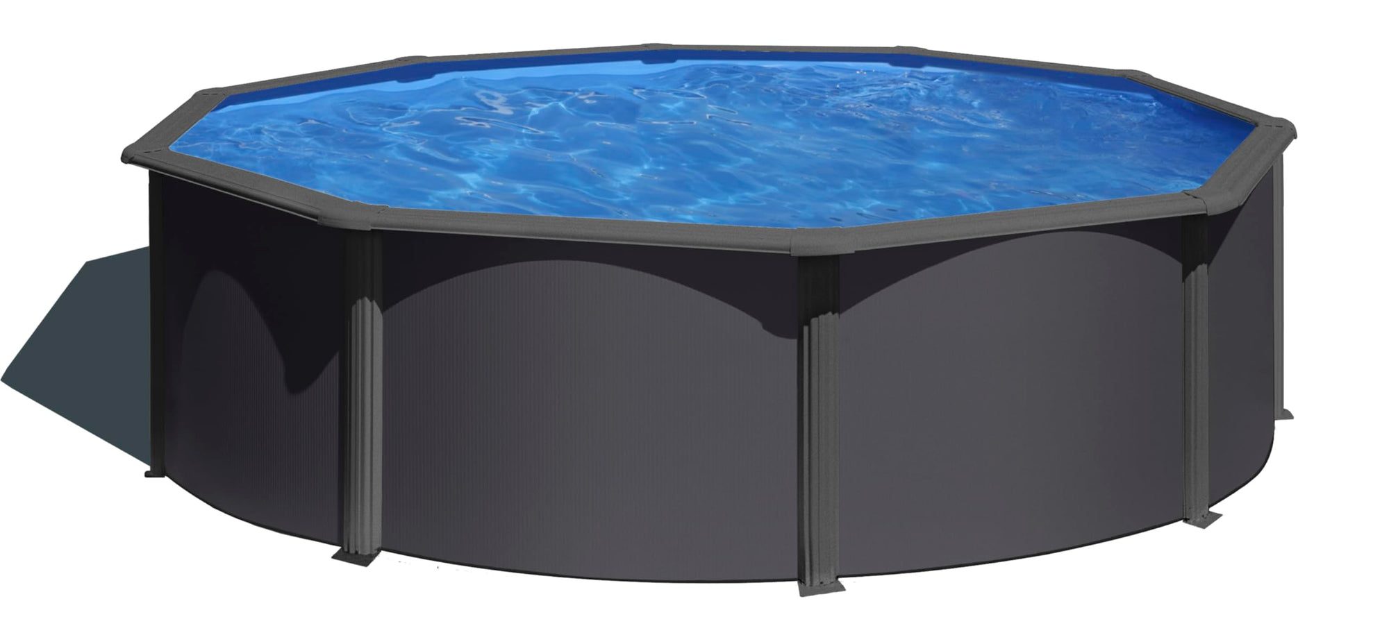 Gre KIT610GY Piscina de Acero Elevada, Ovalada con Aspecto Acero Gris Antracita, Piscinas Desmontables para Jardín, 610 x 375 x 120 cm, Kea
