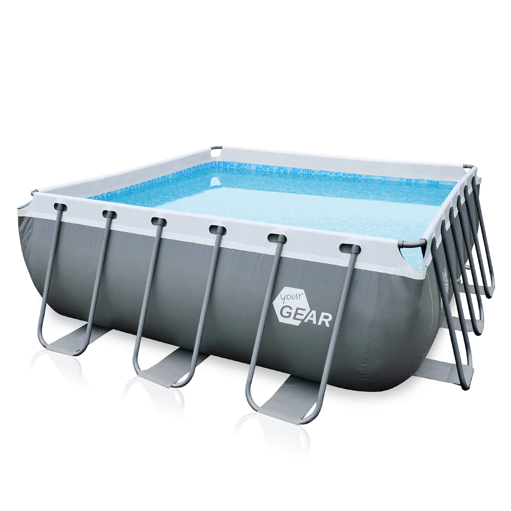 Piscina rectangular de 396x207x100 cm hecha de acero, proporciona un espacio generoso para que toda la familia disfrute en el jardín o la terraza.