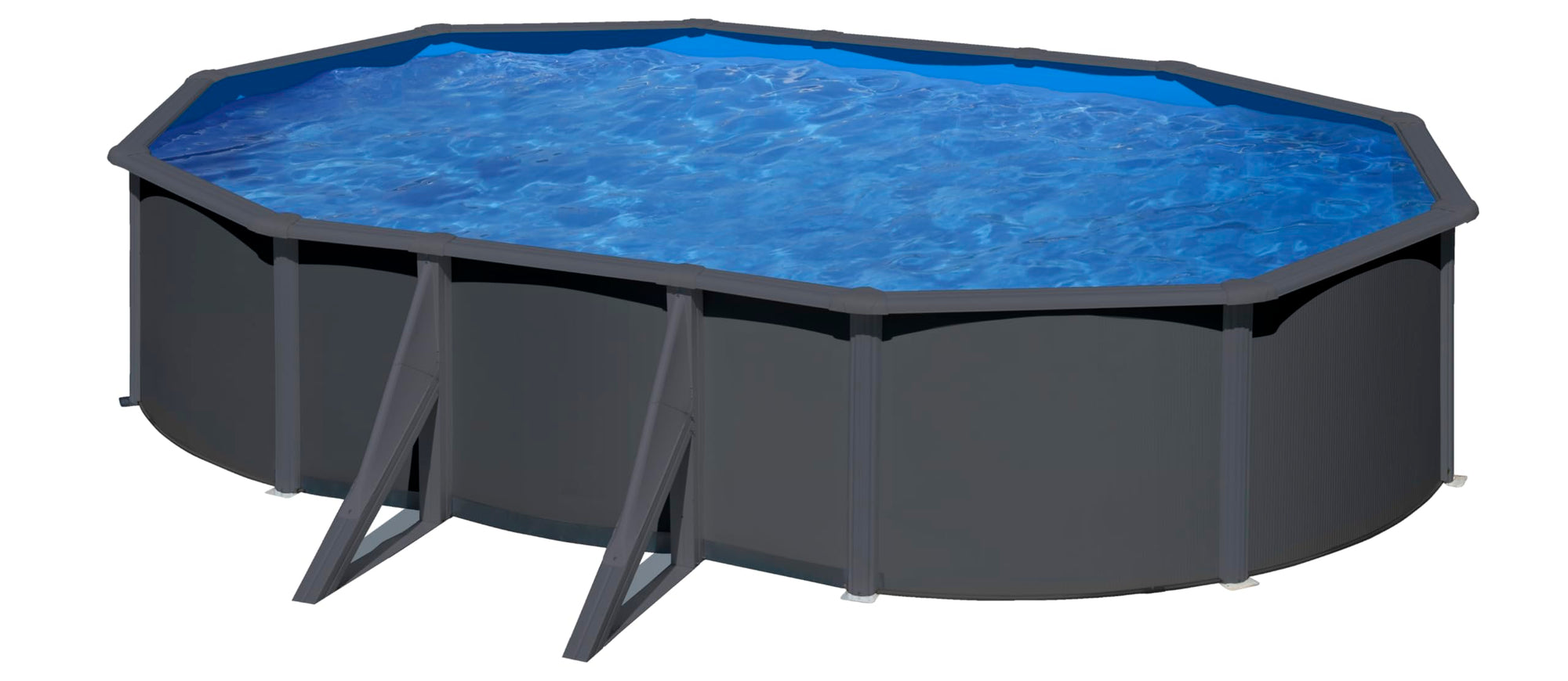 Gre KIT610GY Piscina de Acero Elevada, Ovalada con Aspecto Acero Gris Antracita, Piscinas Desmontables para Jardín, 610 x 375 x 120 cm, Kea
