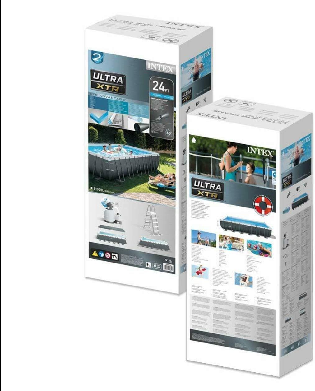 Intex 732 x 366 x 132 cm Ultra Frame Swimming Pool 26364 Juego completo con accesorios adicionales como: vidrio de filtro, colchón de aire