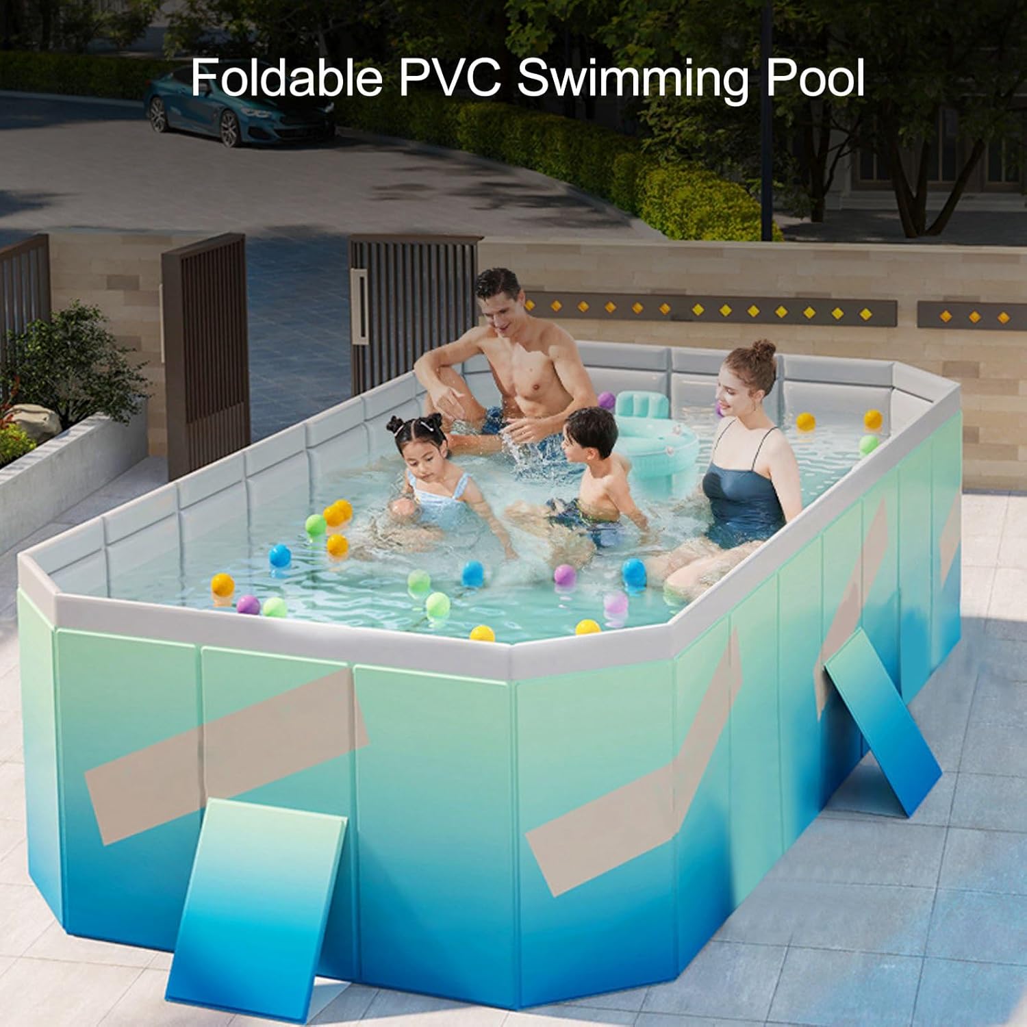 Piscina Plegable,Blue Piscina Desmontable Rectangular PVC Foldable Swimming Pool 160x120x47CM Uso en Casa, Jardín e Interior, Fácil de Montar y Duradera
