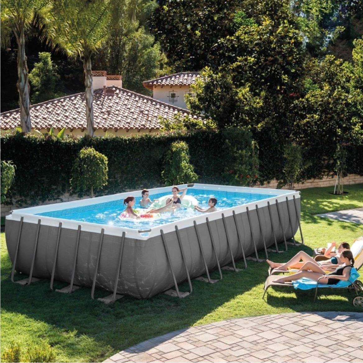 Intex 732 x 366 x 132 cm Ultra Frame Swimming Pool 26364 Juego completo con accesorios adicionales como: vidrio de filtro, colchón de aire