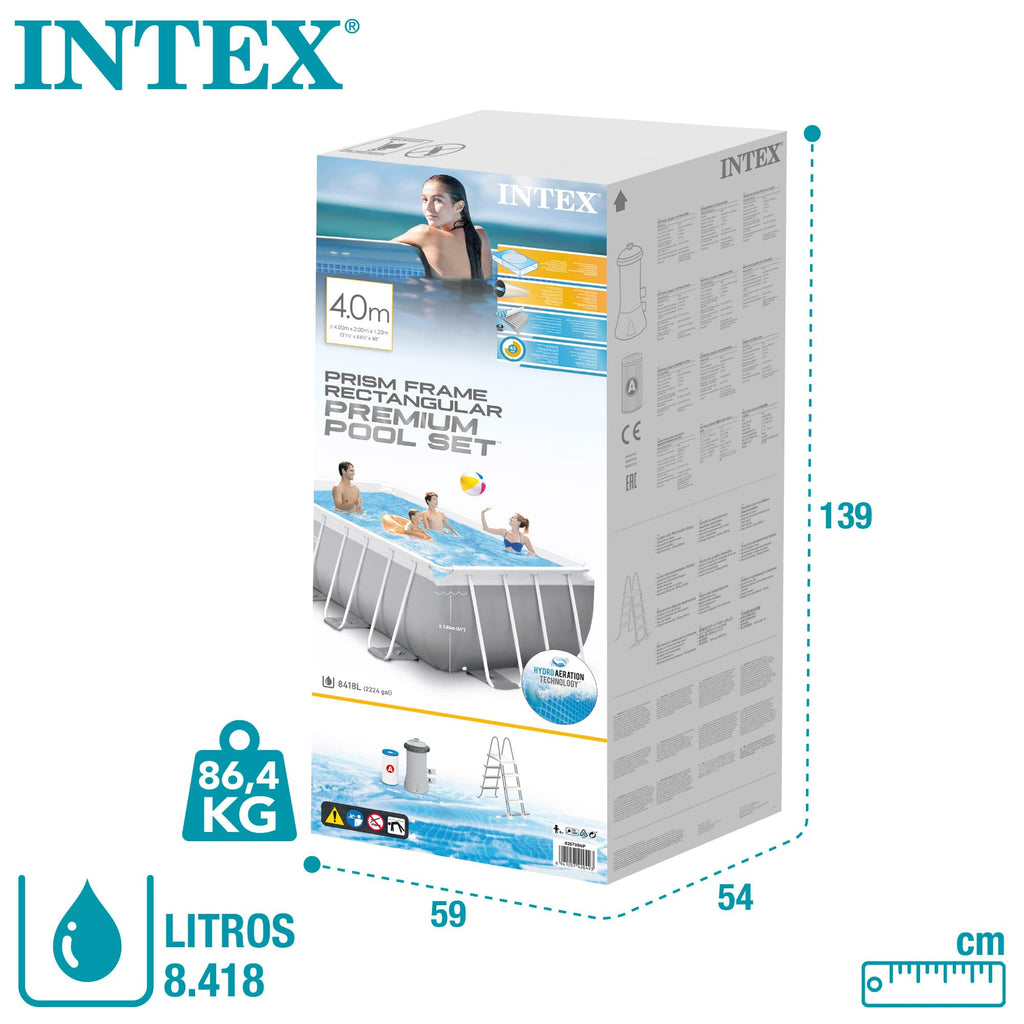 INTEX 55211 - Piscina desmontable rectangular Prisma Frame INTEX, medidas piscina: 400x200x100 cm y capacidad: 6.836 litros