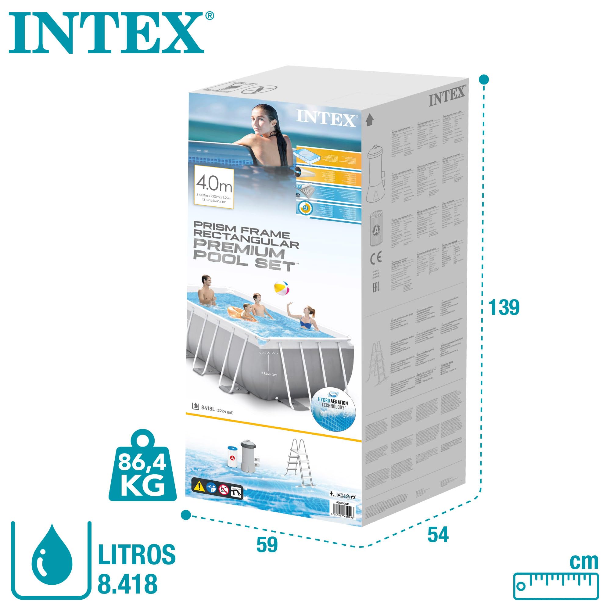 INTEX 55211 - Piscina desmontable rectangular Prisma Frame INTEX, medidas piscina: 400x200x100 cm y capacidad: 6.836 litros