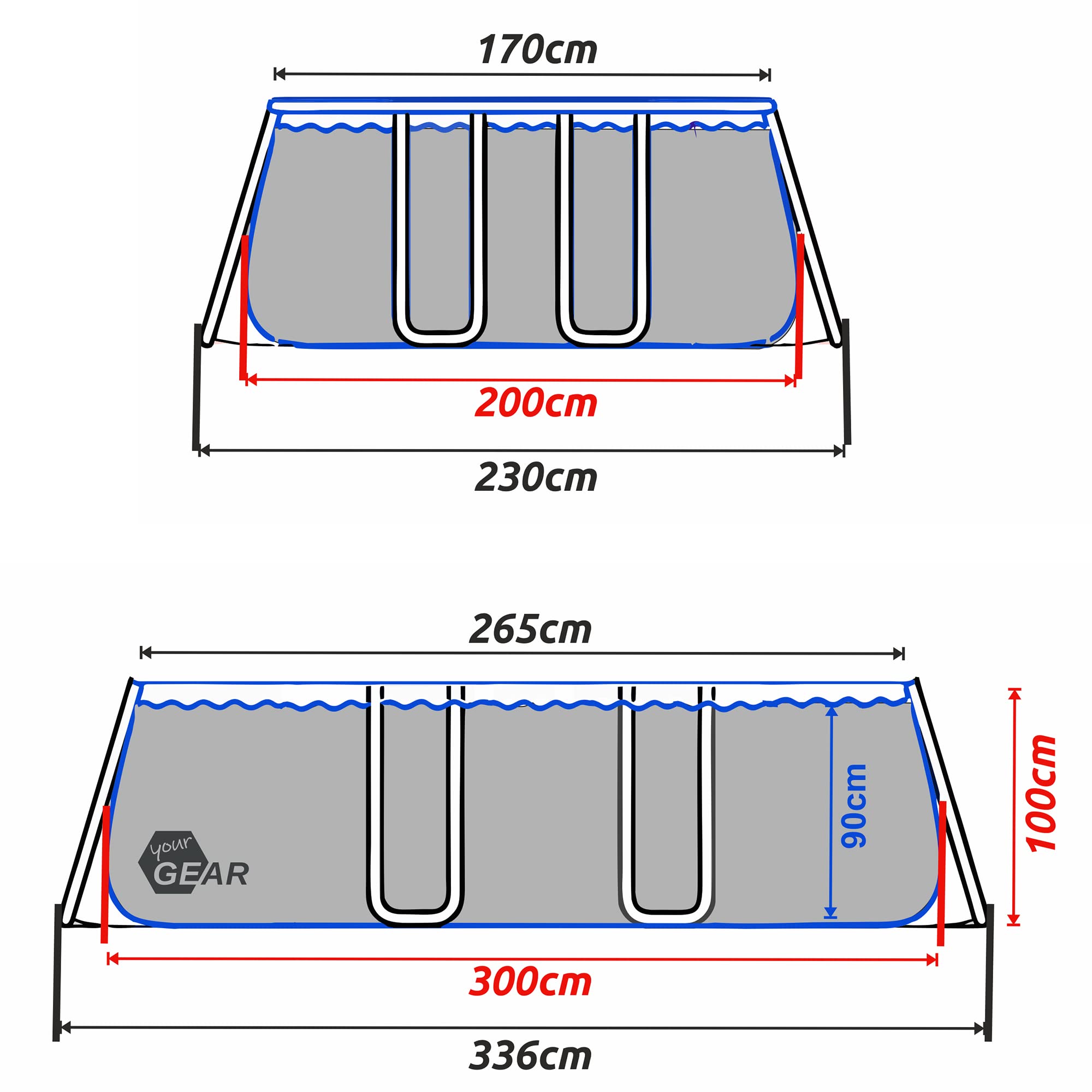 Piscina rectangular de 396x207x100 cm hecha de acero, proporciona un espacio generoso para que toda la familia disfrute en el jardín o la terraza.