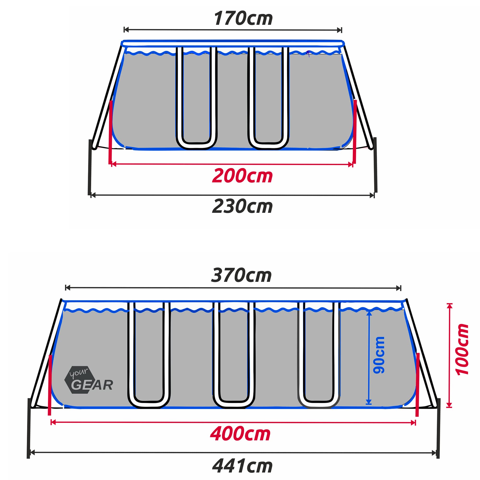 Piscina rectangular de 396x207x100 cm hecha de acero, proporciona un espacio generoso para que toda la familia disfrute en el jardín o la terraza.