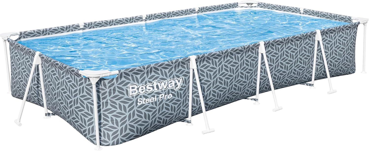 BESTWAY Piscina tiene una capacidad de 4.000 litros y la parte exterior del revestimiento tiene un diseño geométrico de hojas que destacará en tu jardín Desmontable Steel Pro 366x201x66 cm Gris