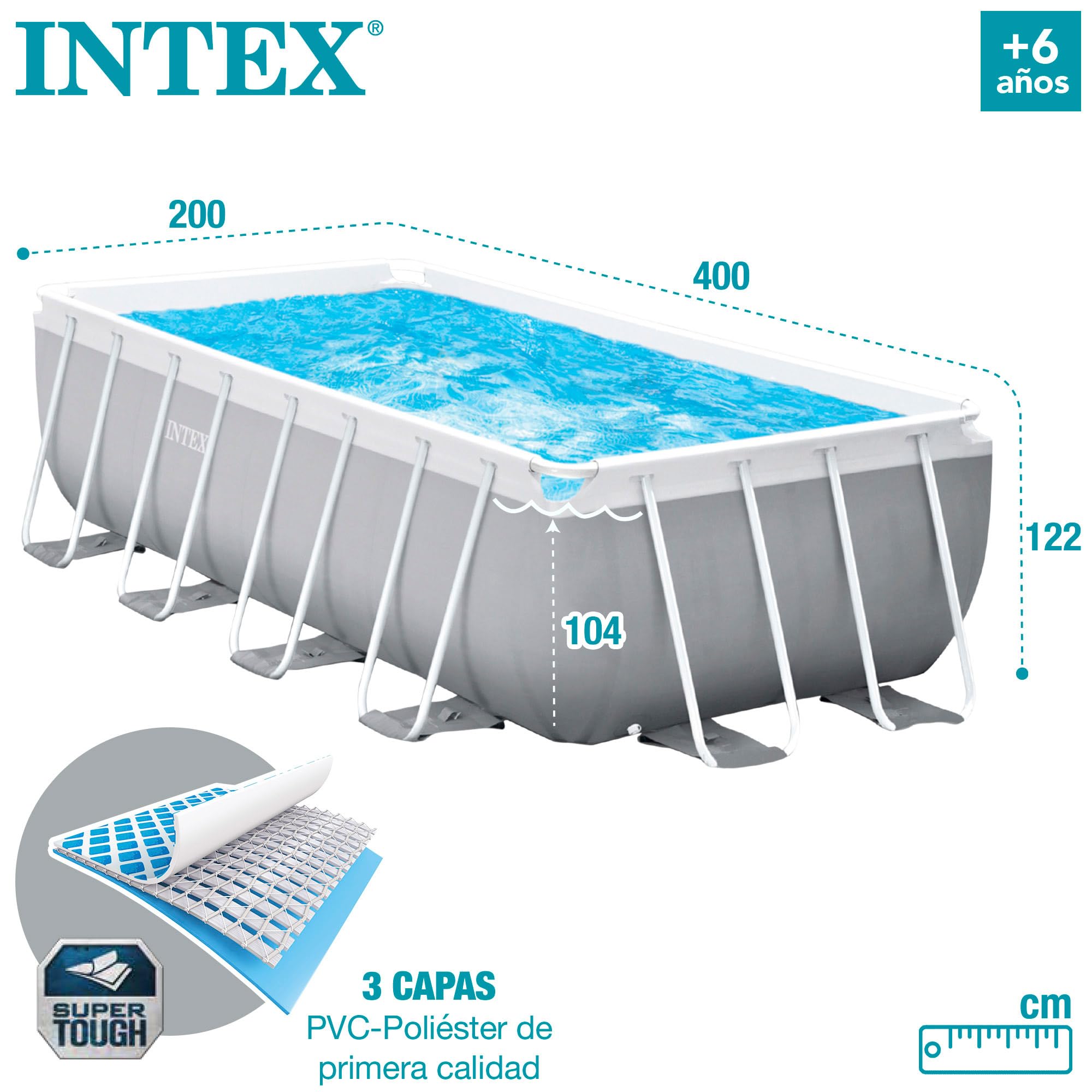 INTEX 55211 - Piscina desmontable rectangular Prisma Frame INTEX, medidas piscina: 400x200x100 cm y capacidad: 6.836 litros