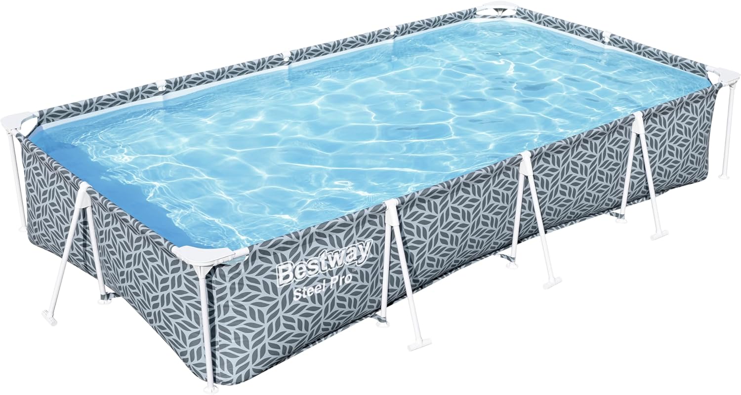BESTWAY Piscina tiene una capacidad de 4.000 litros y la parte exterior del revestimiento tiene un diseño geométrico de hojas que destacará en tu jardín Desmontable Steel Pro 366x201x66 cm Gris