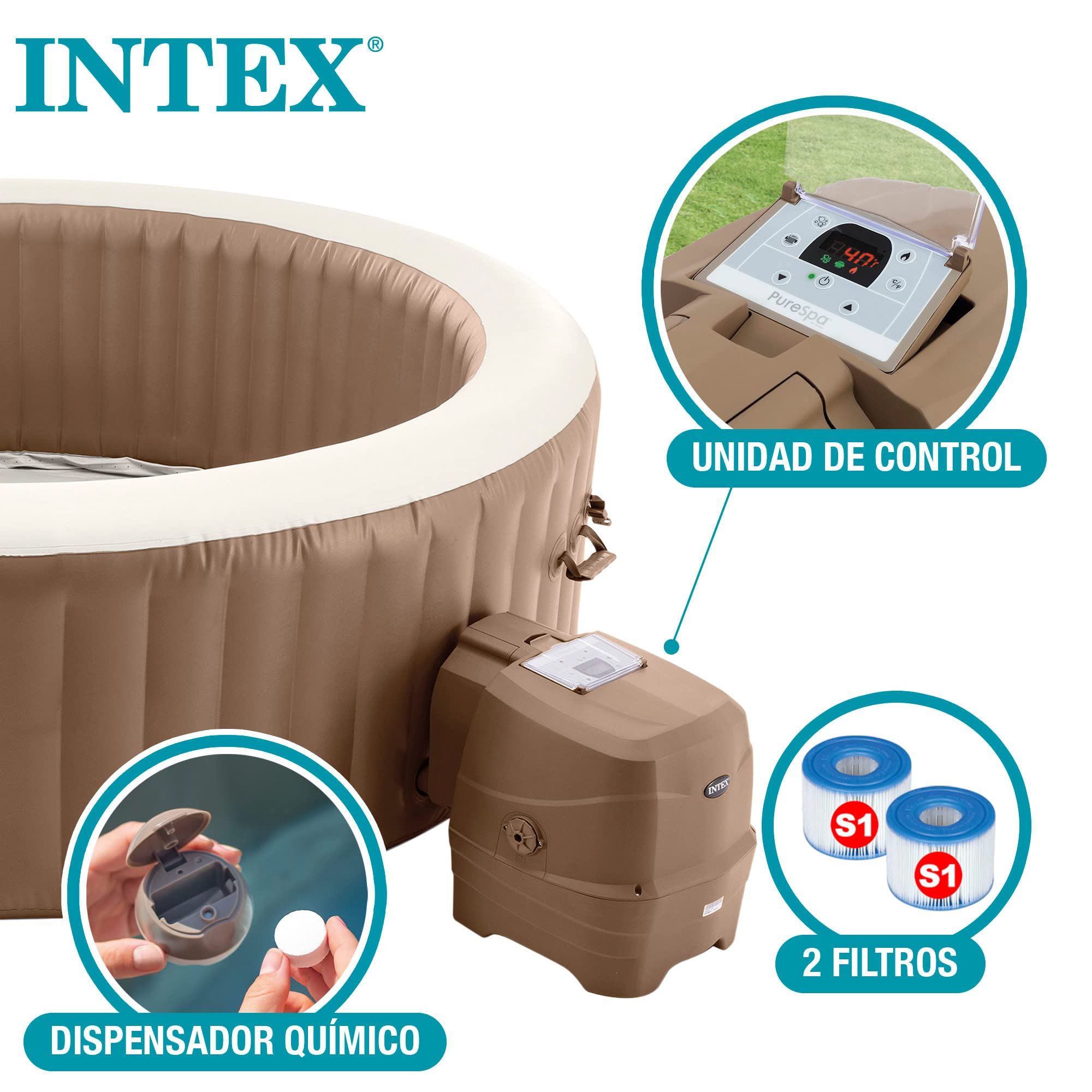 Intex 28428EX Spa hinchable, Beige, 6 Personas