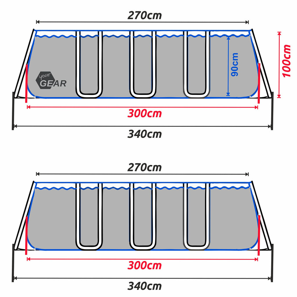 Piscina rectangular de 396x207x100 cm hecha de acero, proporciona un espacio generoso para que toda la familia disfrute en el jardín o la terraza.