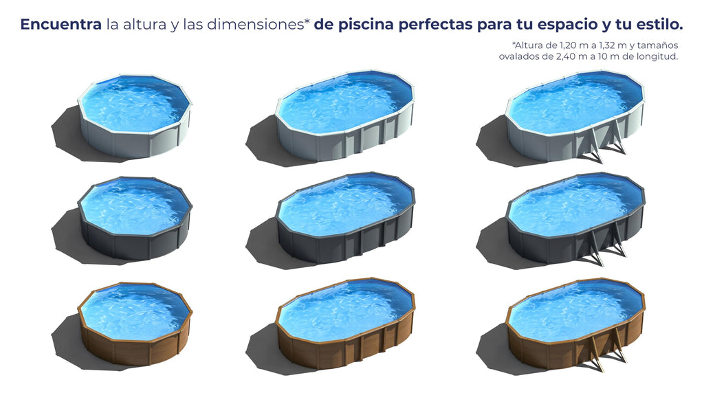 Gre KIT610GY Piscina de Acero Elevada, Ovalada con Aspecto Acero Gris Antracita, Piscinas Desmontables para Jardín, 610 x 375 x 120 cm, Kea