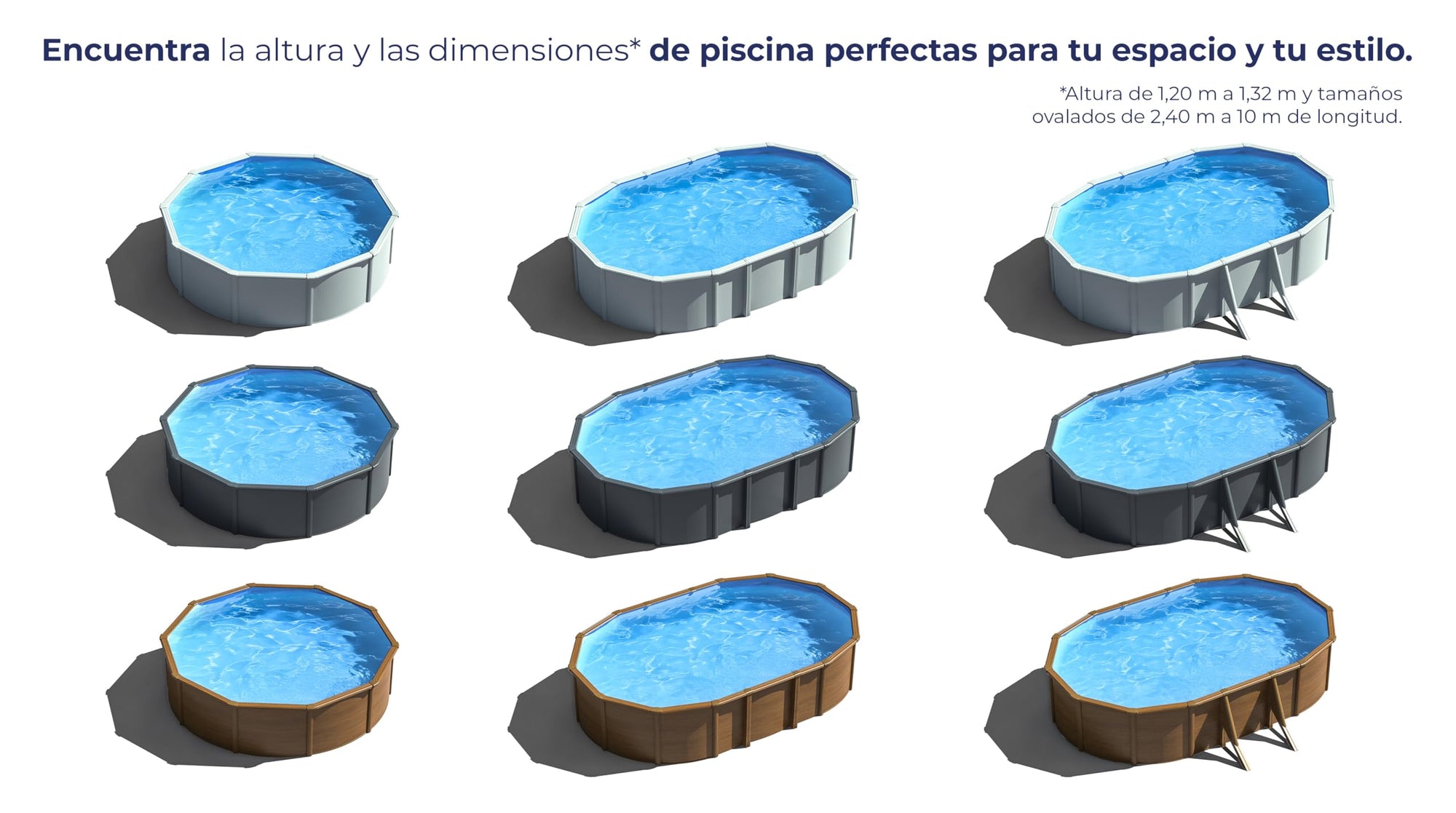 Gre KIT610GY Piscina de Acero Elevada, Ovalada con Aspecto Acero Gris Antracita, Piscinas Desmontables para Jardín, 610 x 375 x 120 cm, Kea