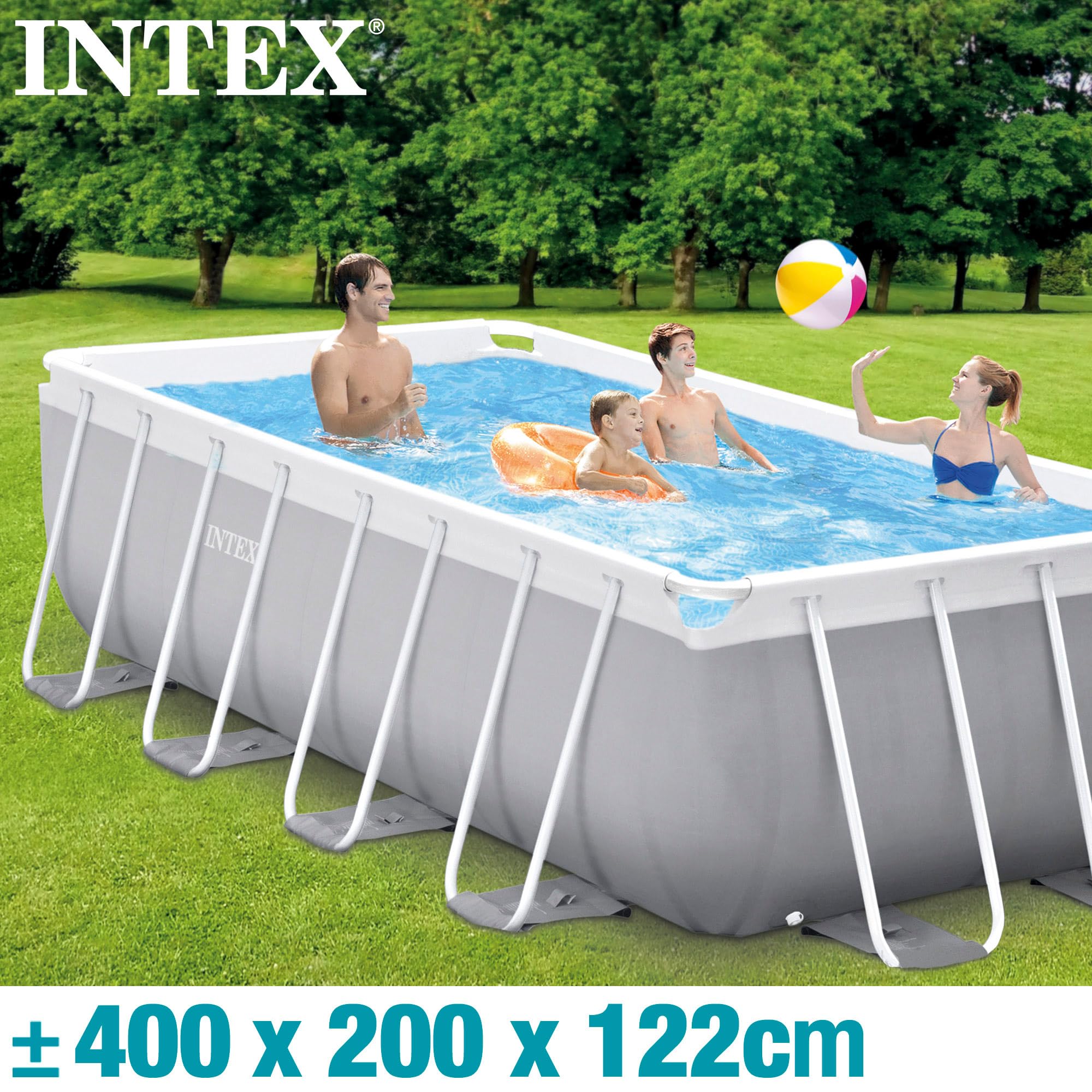 INTEX 55211 - Piscina desmontable rectangular Prisma Frame INTEX, medidas piscina: 400x200x100 cm y capacidad: 6.836 litros
