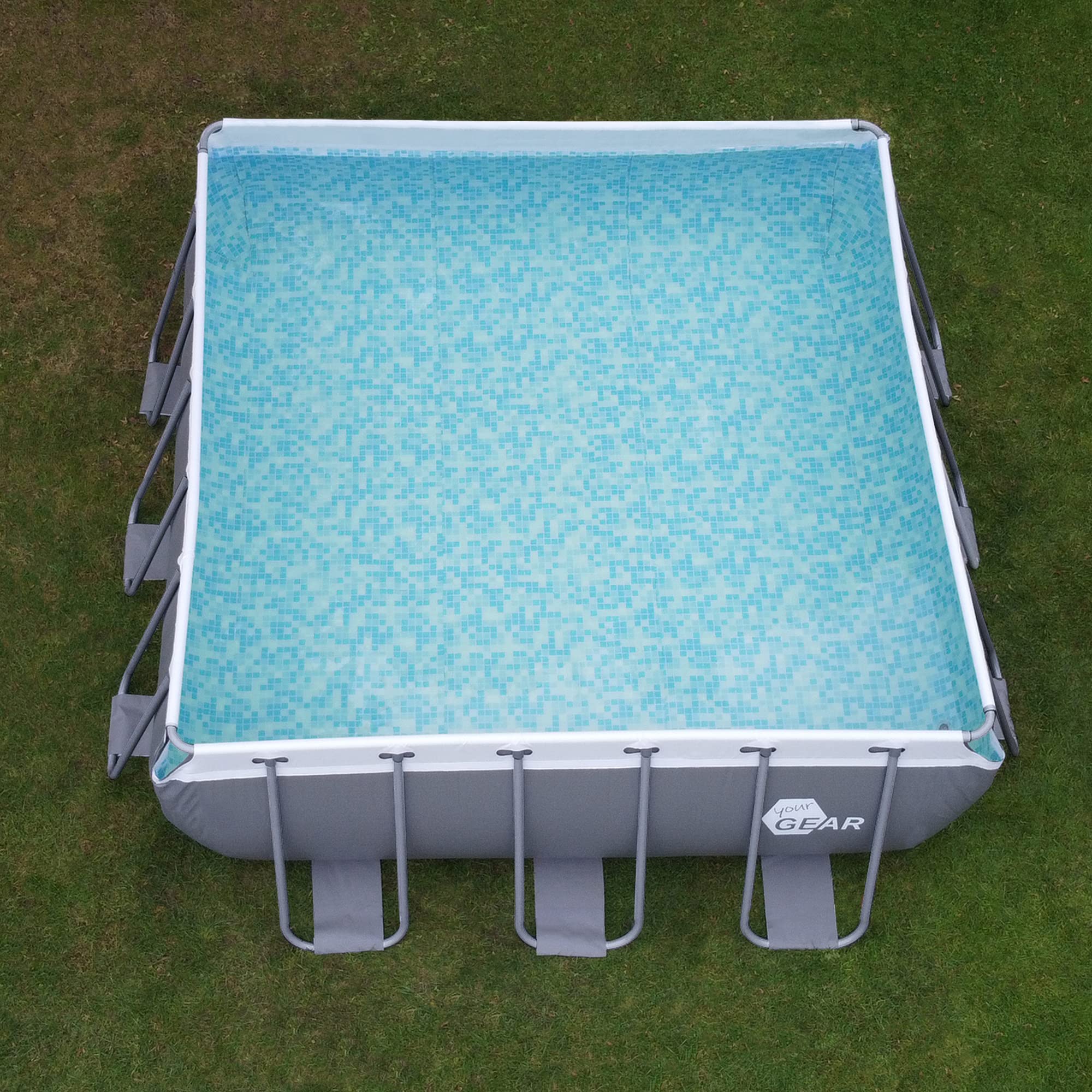 Piscina rectangular de 396x207x100 cm hecha de acero, proporciona un espacio generoso para que toda la familia disfrute en el jardín o la terraza.