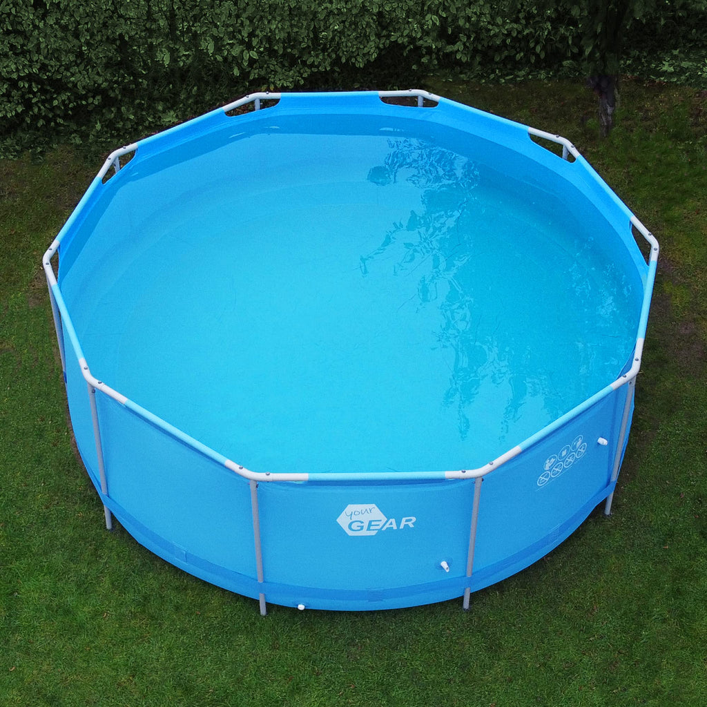 Piscina rectangular de 396x207x100 cm hecha de acero, proporciona un espacio generoso para que toda la familia disfrute en el jardín o la terraza.