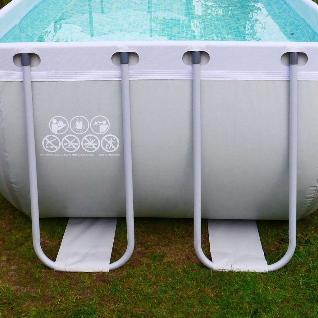 Piscina rectangular de 396x207x100 cm hecha de acero, proporciona un espacio generoso para que toda la familia disfrute en el jardín o la terraza.