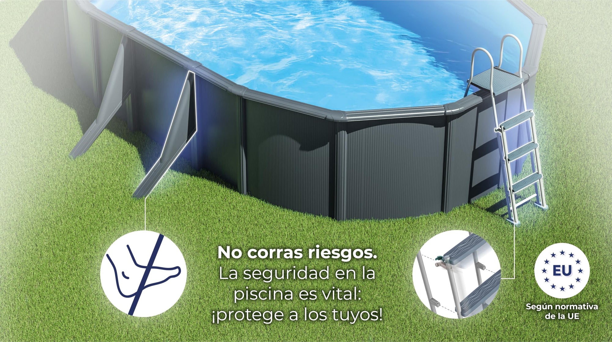 Gre KIT610GY Piscina de Acero Elevada, Ovalada con Aspecto Acero Gris Antracita, Piscinas Desmontables para Jardín, 610 x 375 x 120 cm, Kea
