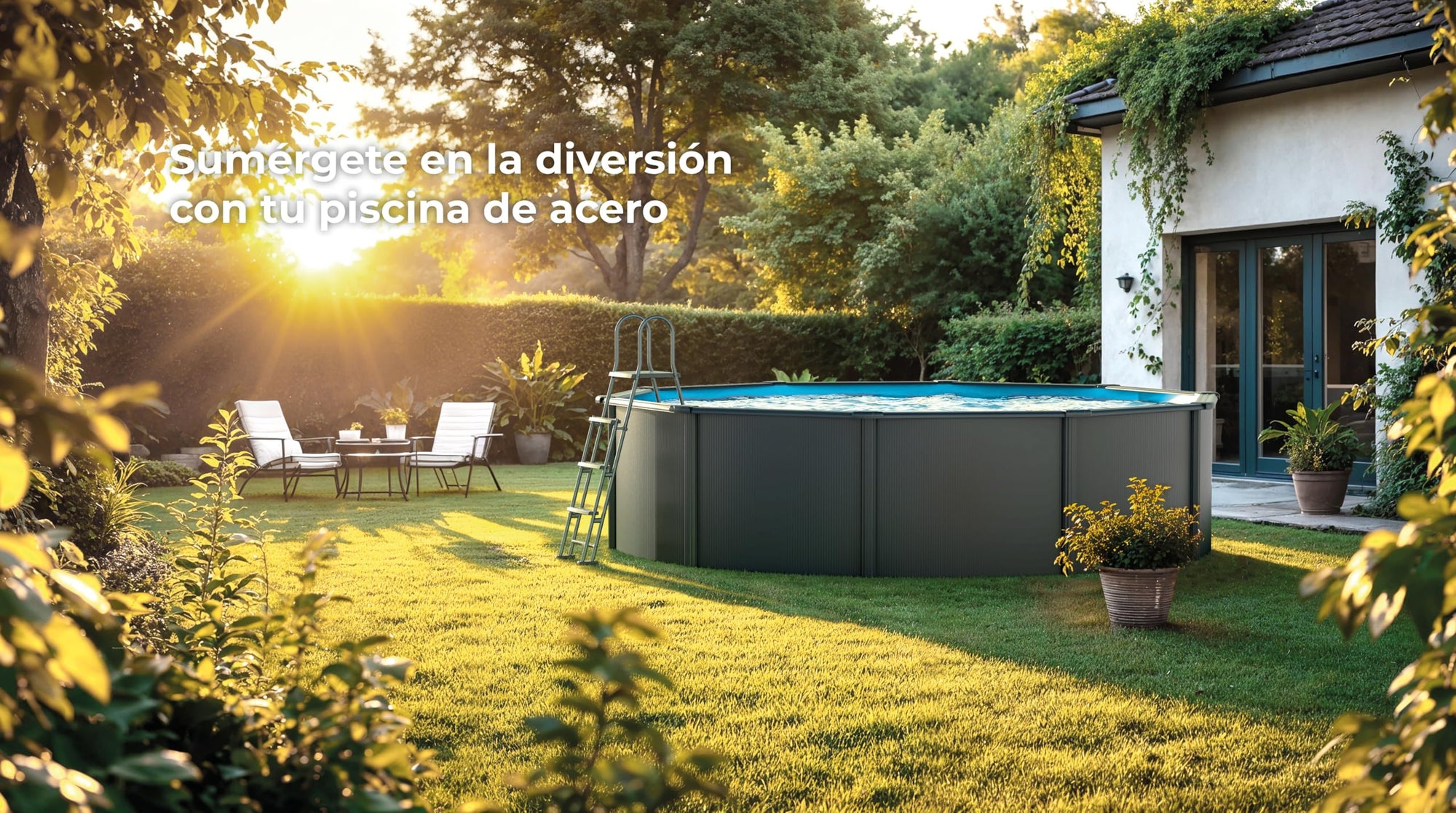 Gre KIT610GY Piscina de Acero Elevada, Ovalada con Aspecto Acero Gris Antracita, Piscinas Desmontables para Jardín, 610 x 375 x 120 cm, Kea