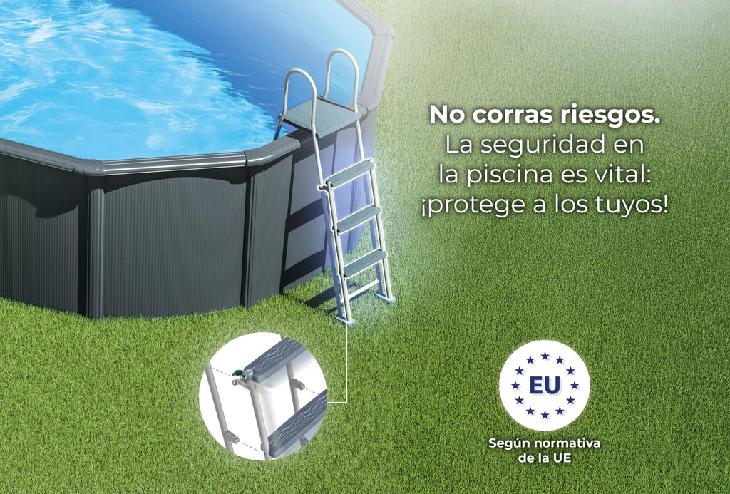 Gre KIT610GY Piscina de Acero Elevada, Ovalada con Aspecto Acero Gris Antracita, Piscinas Desmontables para Jardín, 610 x 375 x 120 cm, Kea