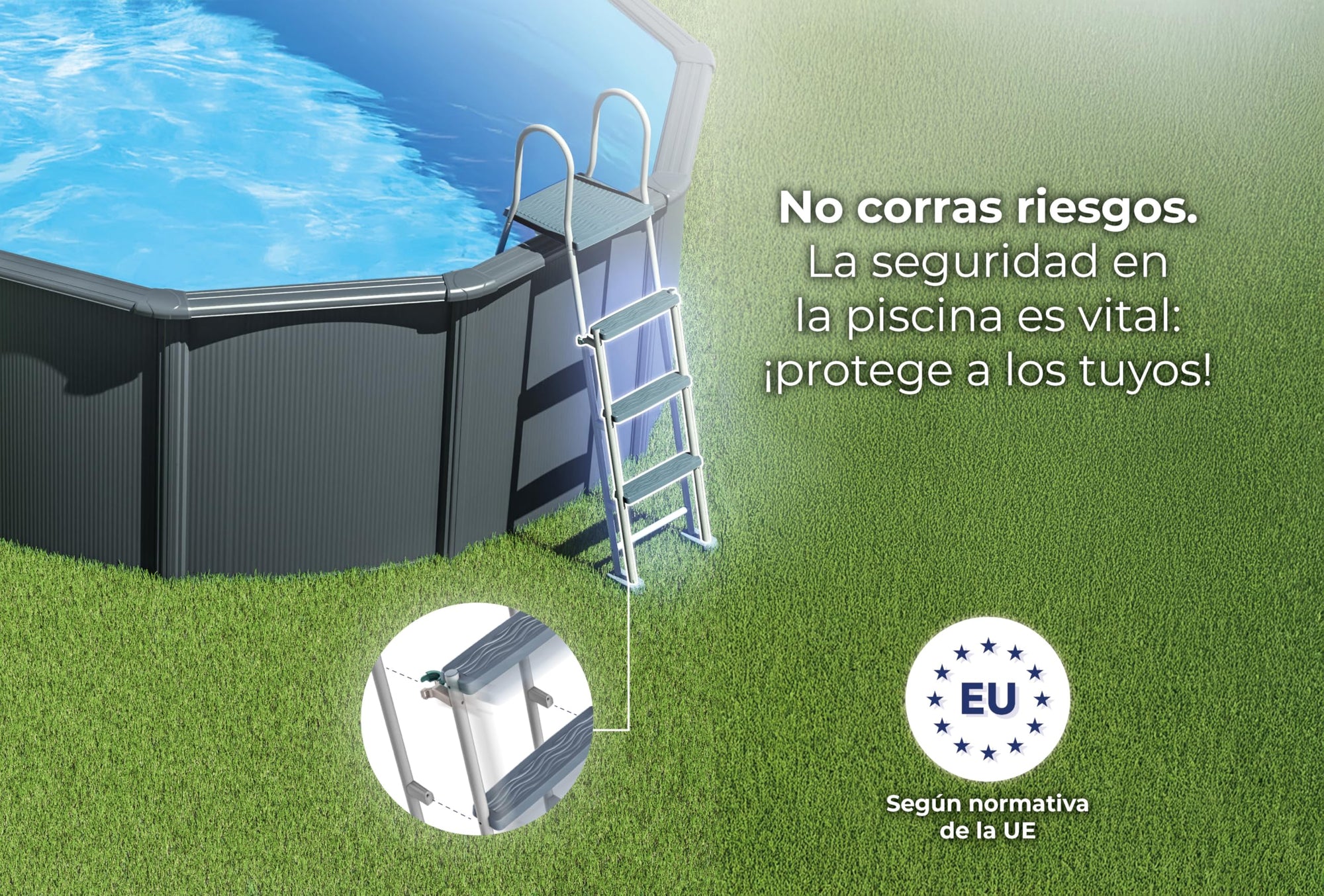 Gre KIT610GY Piscina de Acero Elevada, Ovalada con Aspecto Acero Gris Antracita, Piscinas Desmontables para Jardín, 610 x 375 x 120 cm, Kea