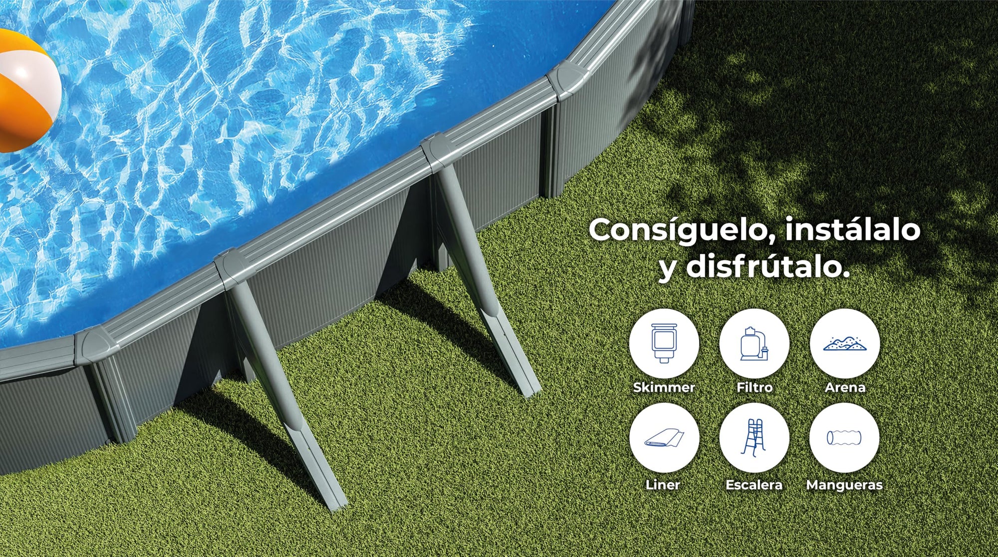 Gre KIT610GY Piscina de Acero Elevada, Ovalada con Aspecto Acero Gris Antracita, Piscinas Desmontables para Jardín, 610 x 375 x 120 cm, Kea