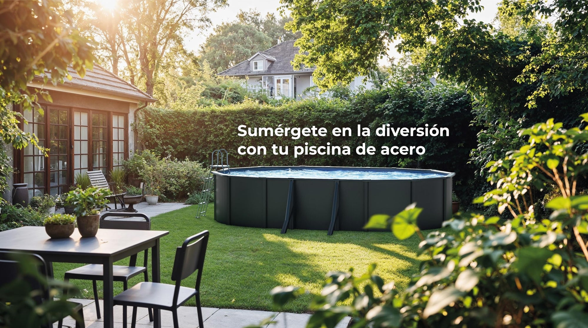 Gre KIT610GY Piscina de Acero Elevada, Ovalada con Aspecto Acero Gris Antracita, Piscinas Desmontables para Jardín, 610 x 375 x 120 cm, Kea