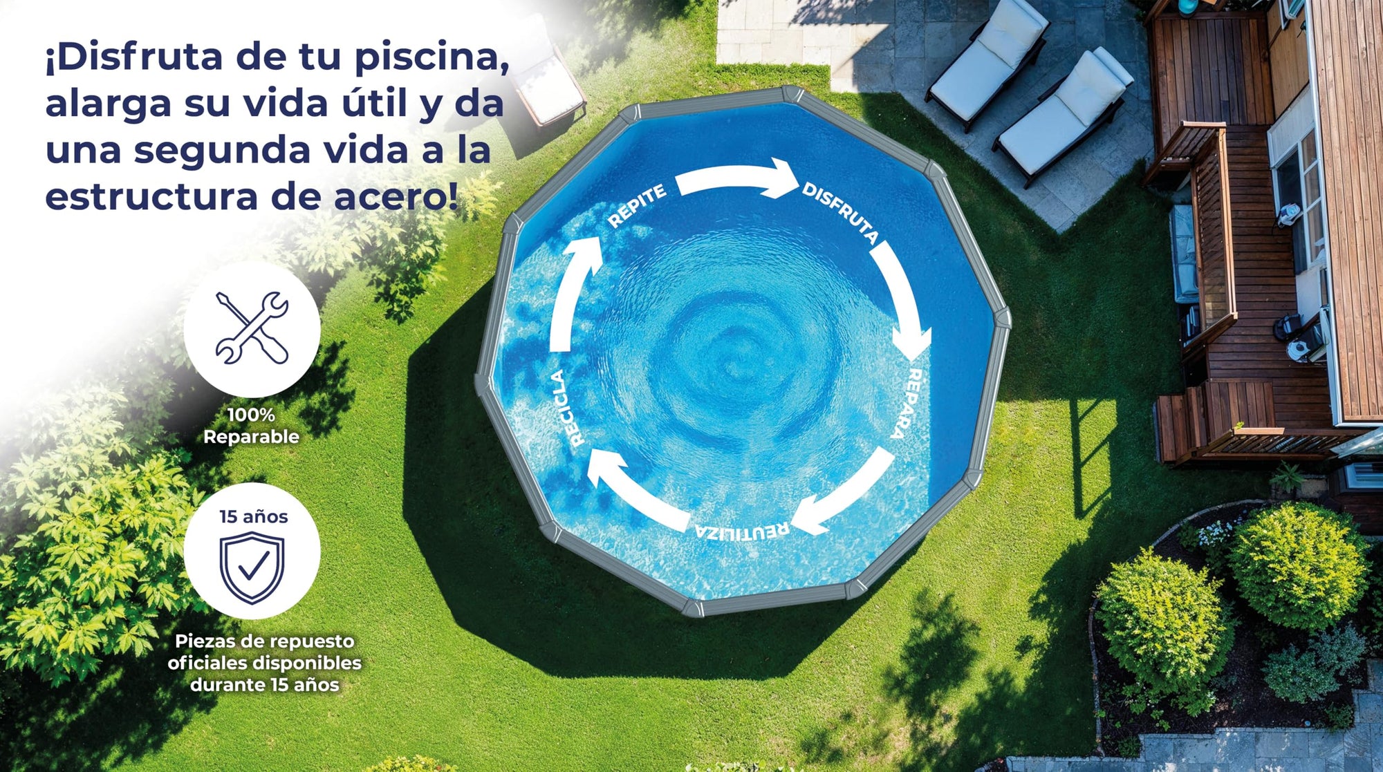 Gre KIT610GY Piscina de Acero Elevada, Ovalada con Aspecto Acero Gris Antracita, Piscinas Desmontables para Jardín, 610 x 375 x 120 cm, Kea