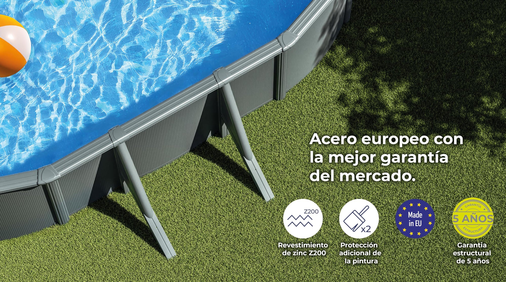 Gre KIT610GY Piscina de Acero Elevada, Ovalada con Aspecto Acero Gris Antracita, Piscinas Desmontables para Jardín, 610 x 375 x 120 cm, Kea