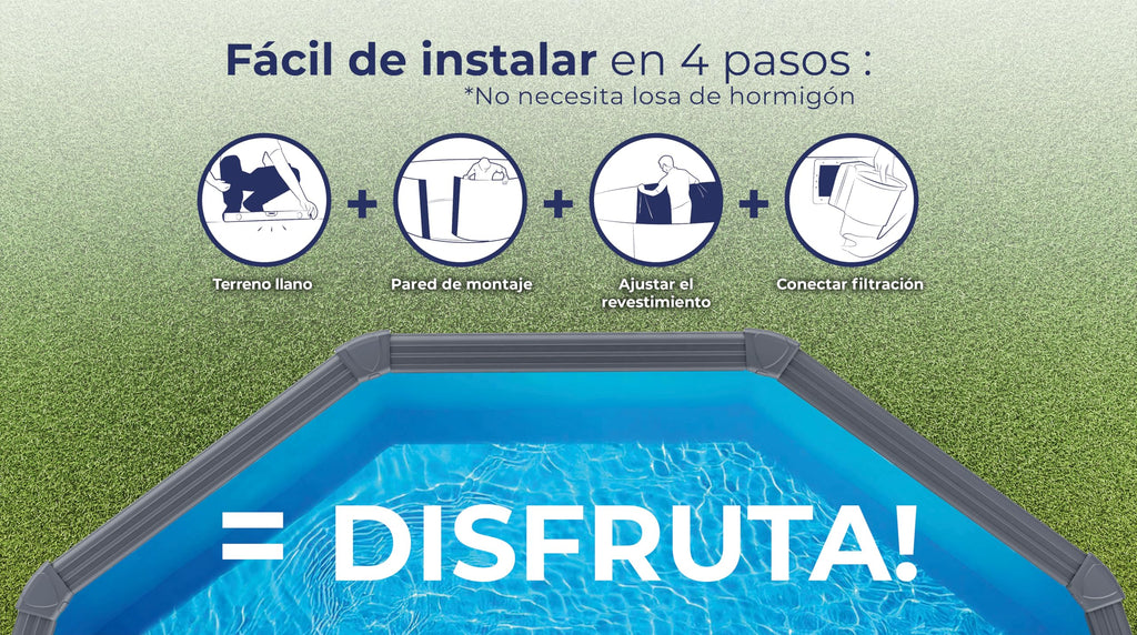 Gre KIT610GY Piscina de Acero Elevada, Ovalada con Aspecto Acero Gris Antracita, Piscinas Desmontables para Jardín, 610 x 375 x 120 cm, Kea