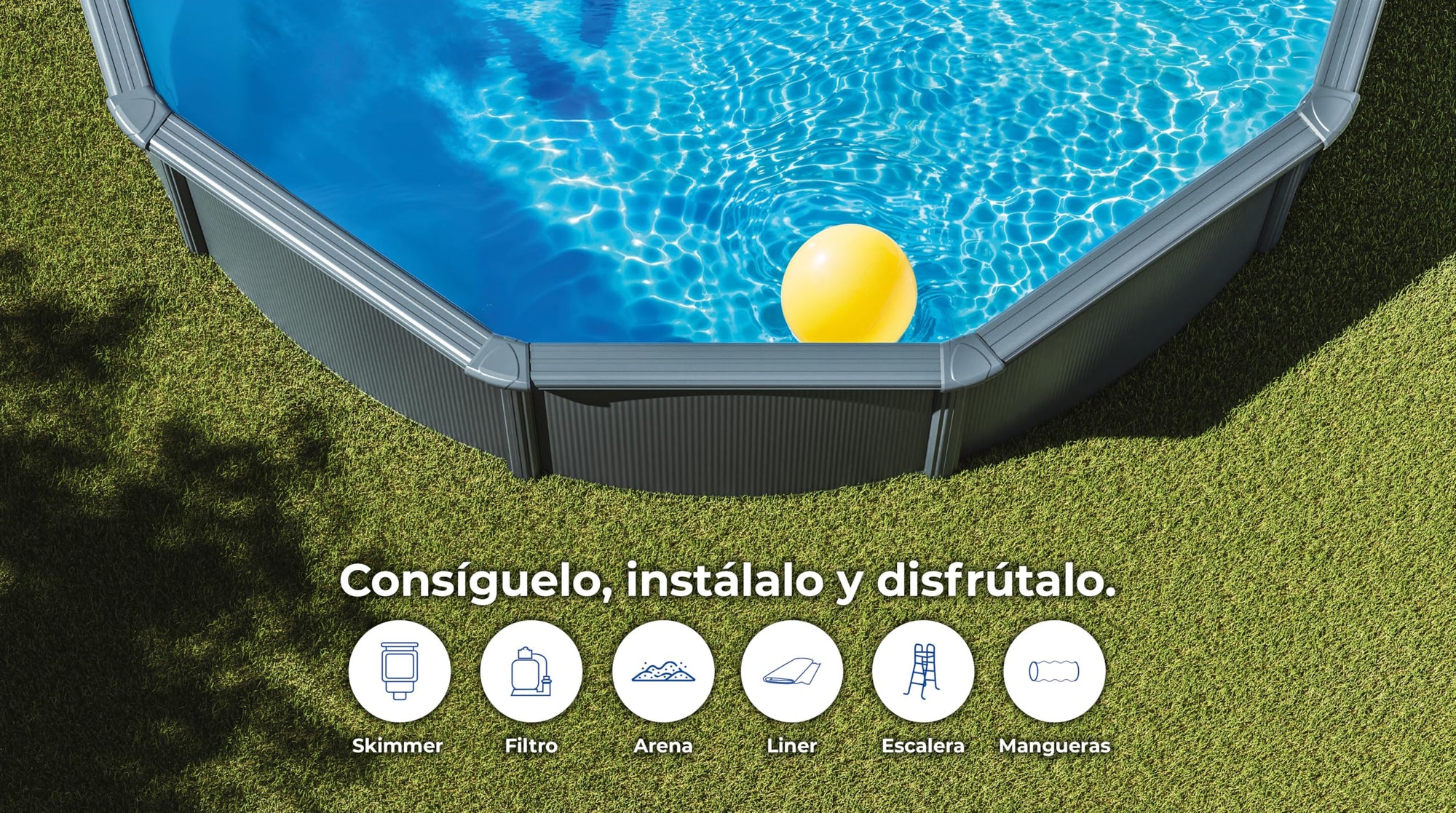 Gre KIT610GY Piscina de Acero Elevada, Ovalada con Aspecto Acero Gris Antracita, Piscinas Desmontables para Jardín, 610 x 375 x 120 cm, Kea