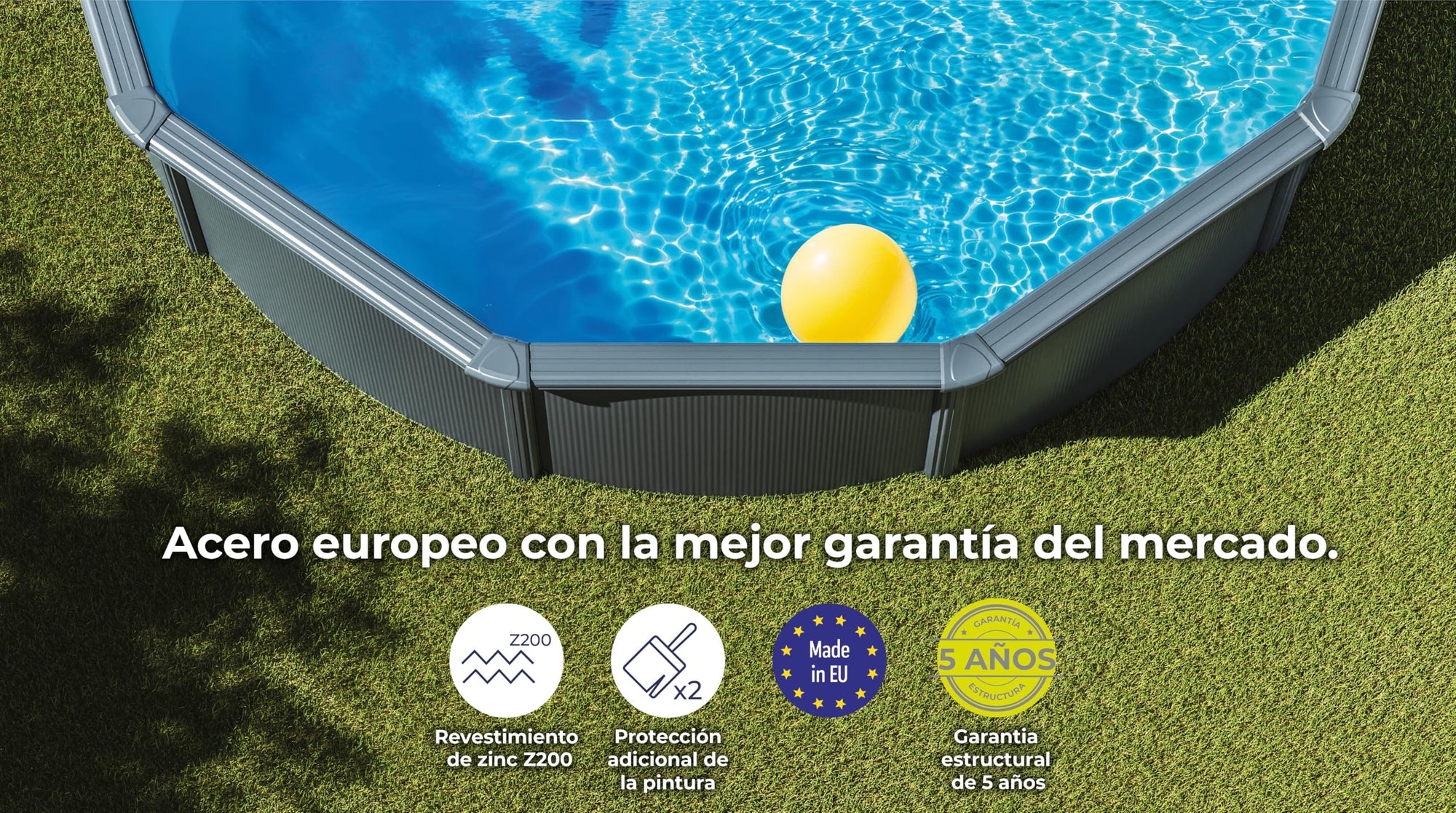 Gre KIT610GY Piscina de Acero Elevada, Ovalada con Aspecto Acero Gris Antracita, Piscinas Desmontables para Jardín, 610 x 375 x 120 cm, Kea